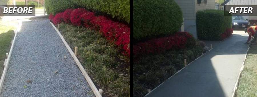 Concrete Sidewalk Before and After Stormwater Management in Virginia