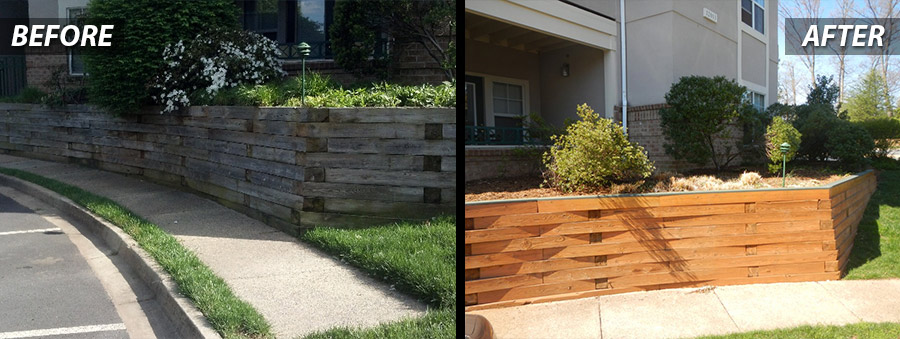 Retaining Wall Powerwashing - Before & After- Commercial power washing services in Wasington DC Metro Area